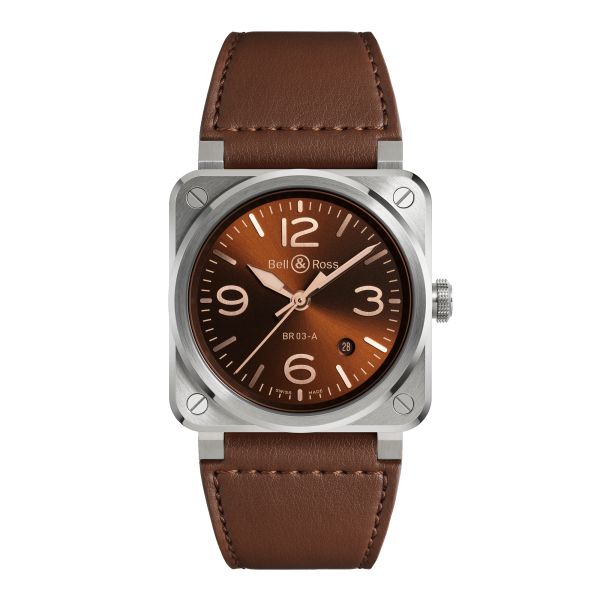 Bell & Ross New BR 03 Golden Heritage automatic brown dial leather strap 41 mm