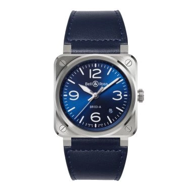 Montre Bell & Ross New BR 03 Blue Steel automatique cadran bleu bracelet cuir 41 mm
