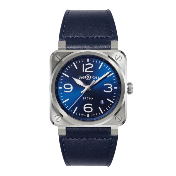 Bell & Ross New BR 03 Blue Steel automatic blue dial leather strap 41 mm