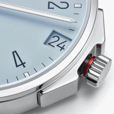 Nomos Ahoi Neomatik Date Ciel automatic watch stainless steel back blue dial blue fabric strap 38.5 mm 516