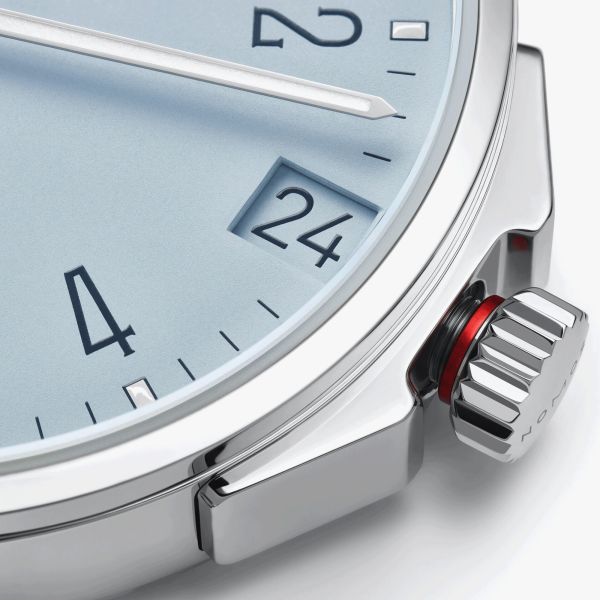 Nomos Ahoi Neomatik Date Ciel automatic watch stainless steel back blue dial blue fabric strap 38.5 mm 516
