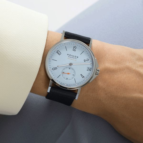 Nomos Ahoi Neomatik Date Ciel automatic watch stainless steel back blue dial blue fabric strap 38.5 mm 516