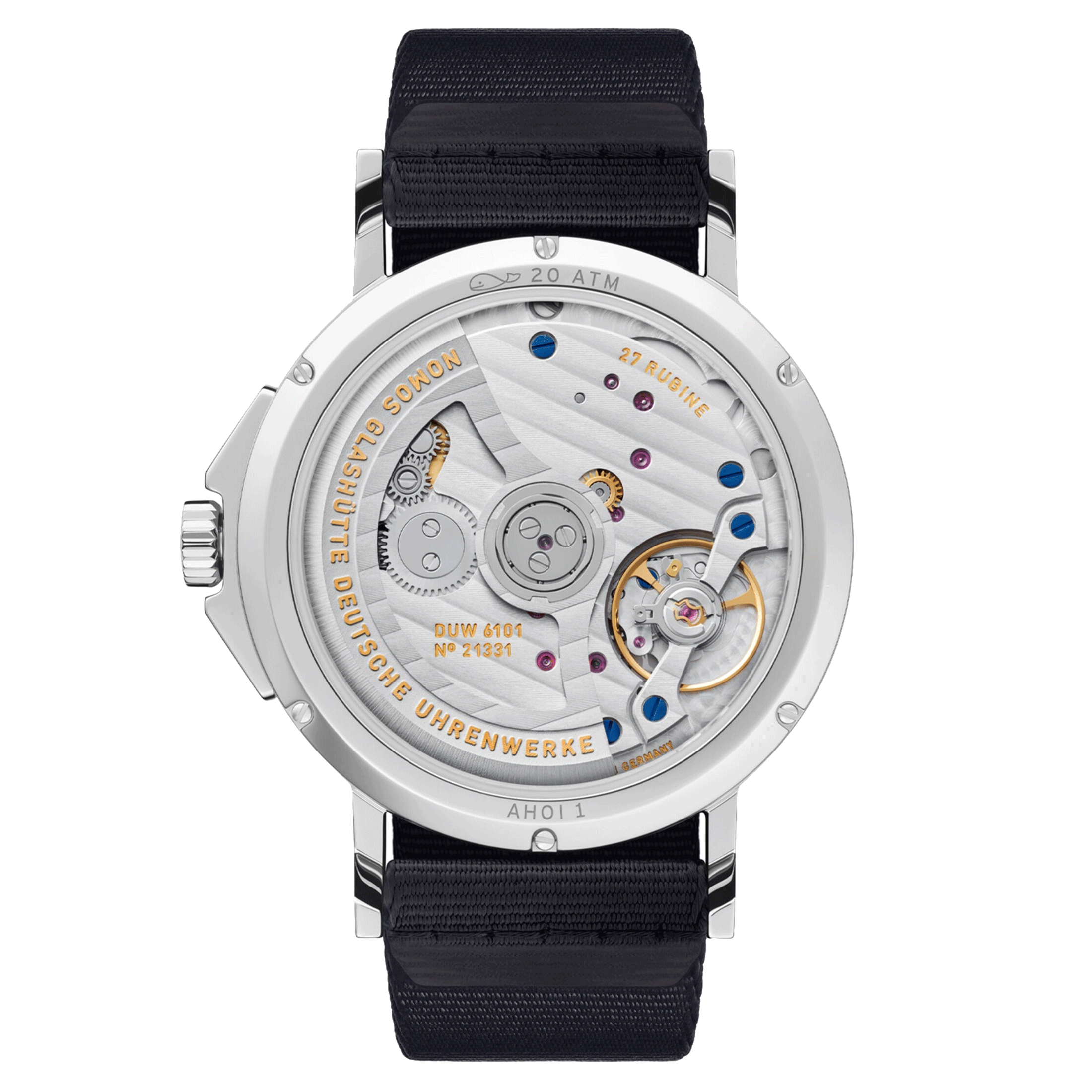 Nomos Ahoi Neomatik Date Ciel automatic watch sapphire back blue dial blue fabric strap 38.5 mm 526