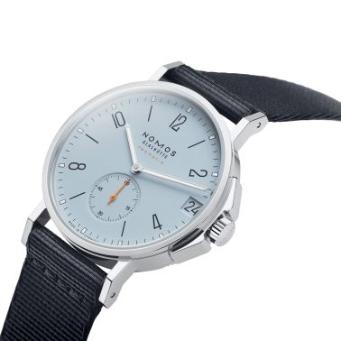 Nomos Ahoi Neomatik Date Ciel automatic watch sapphire back blue dial blue fabric strap 38.5 mm 526