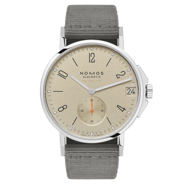 Nomos Ahoi Neomatik Date Sable automatic watch stainless steel back sand dial grey fabric strap 38.5 mm 517