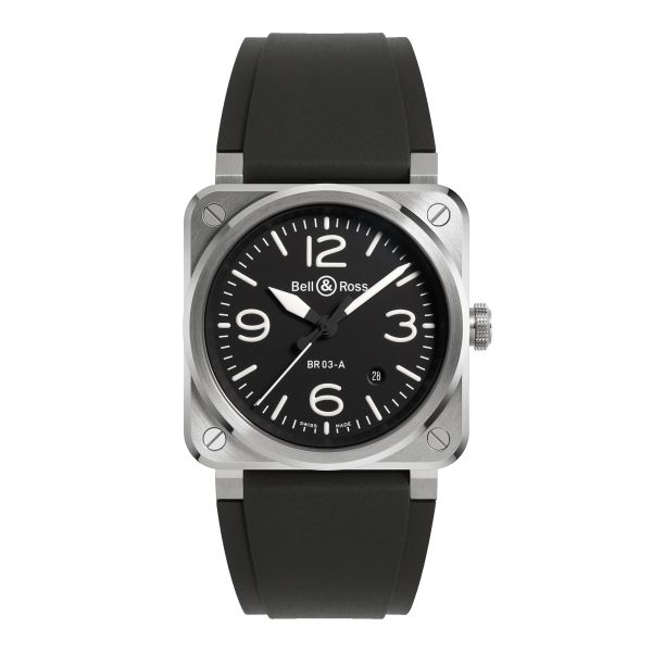 Montre Bell & Ross New BR 03 Black Steel automatique cadran noir bracelet caoutchouc 41 mm