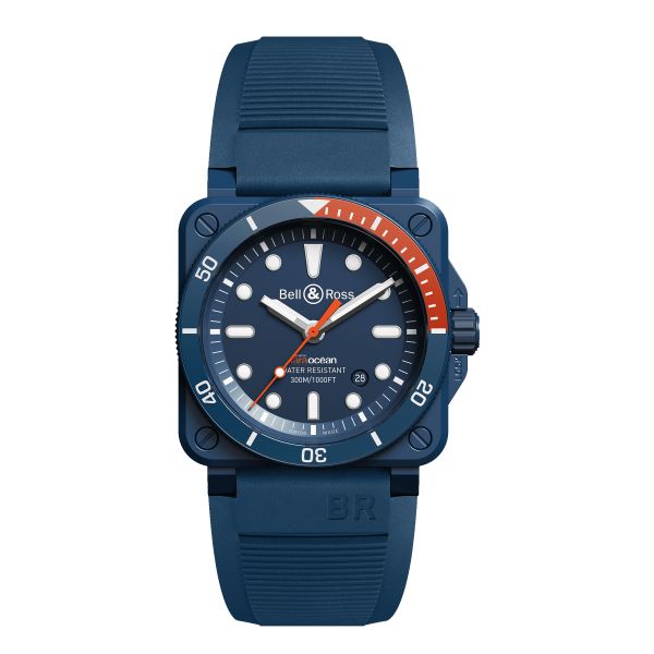 Montre Bell & Ross BR 03-92 Diver Tara céramique automatique cadran bleu bracelet caoutchouc 42 mm