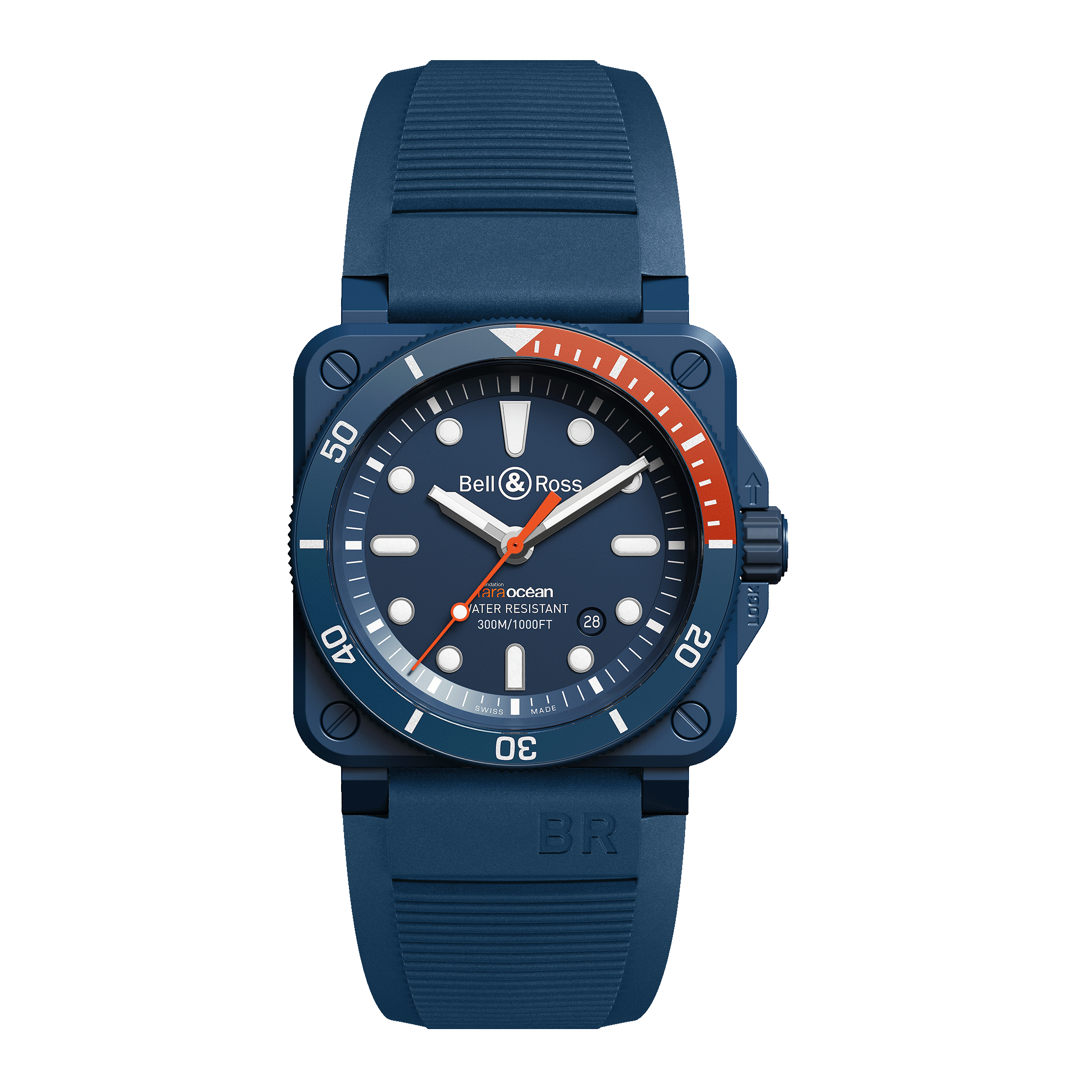 Montre Bell & Ross BR 03-92 Diver Tara céramique automatique cadran bleu bracelet caoutchouc 42 mm
