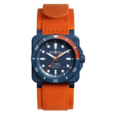 Montre Bell & Ross BR 03-92 Diver Tara céramique automatique cadran bleu bracelet caoutchouc 42 mm