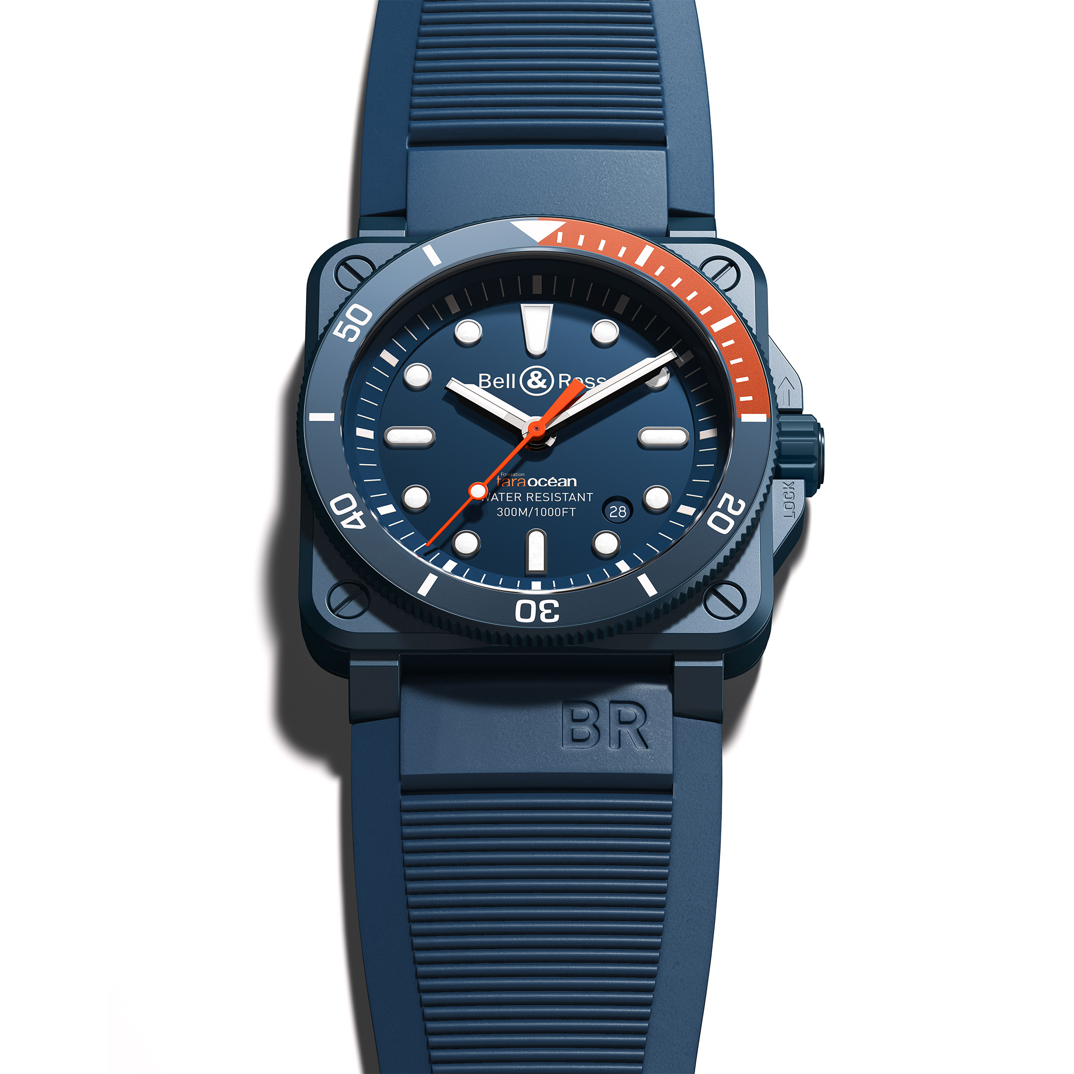 Montre Bell & Ross BR 03-92 Diver Tara céramique automatique cadran bleu bracelet caoutchouc 42 mm