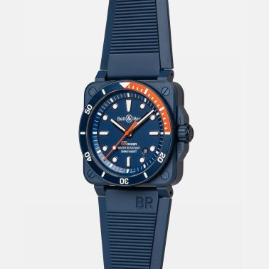 Montre Bell & Ross BR 03-92 Diver Tara céramique automatique cadran bleu bracelet caoutchouc 42 mm