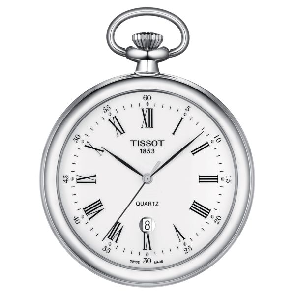 Tissot T-Pocket Lepine quartz watch white dial steel chain 49 mm T82.6.550.13