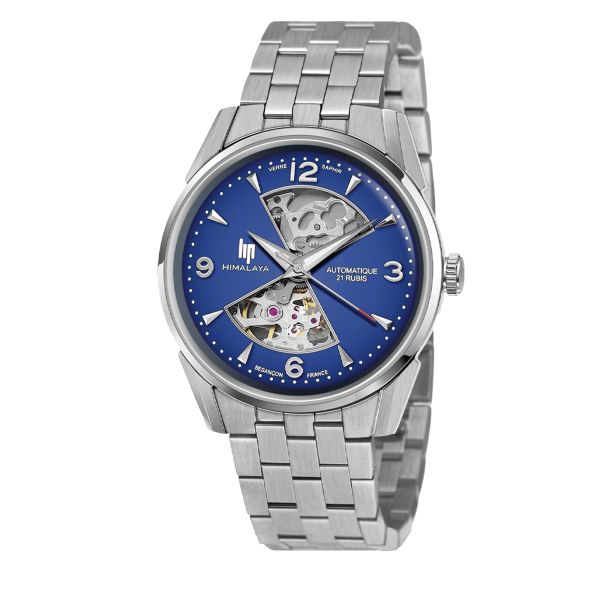 Lip Himalaya Sandglass automatic blue dial steel bracelet 40 mm