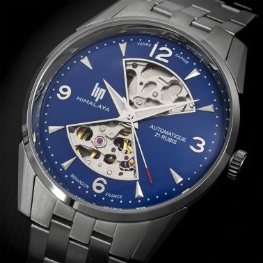 Lip Himalaya Sandglass automatic blue dial steel bracelet 40 mm