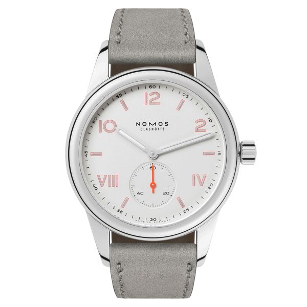 NOMOS Club Campus mechanical watch sapphire back sapphire back grey leather strap 36 mm