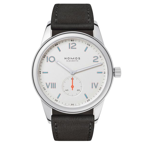 NOMOS Club Campus 38 mechanical watch sapphire back sapphire back anthracite leather strap 38.5 mm