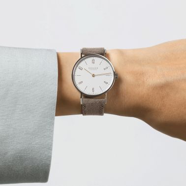 NOMOS Tangente 33 duo mechanical watch beige leather strap 32.8 mm