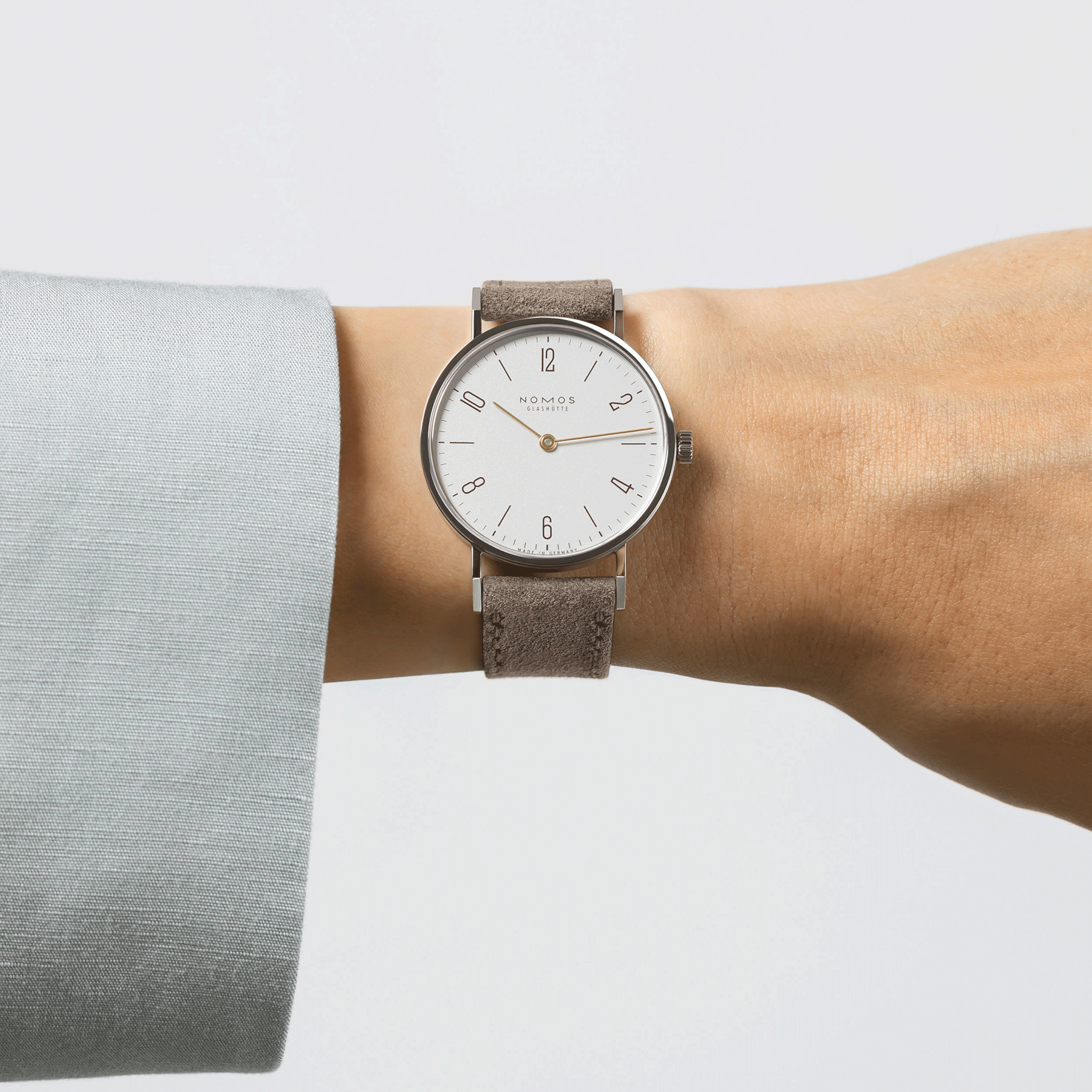 NOMOS Tangente 33 duo mechanical watch beige leather strap 32.8 mm