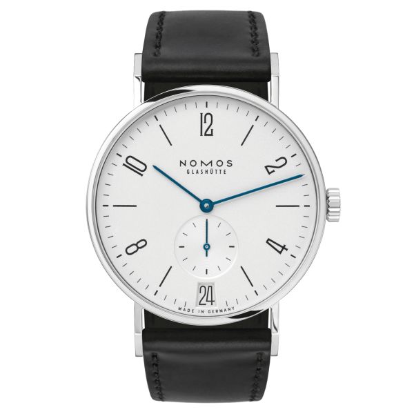 Montre NOMOS Tangente 38 date mécanique bracelet cuir véritable noir 37,5 mm 130