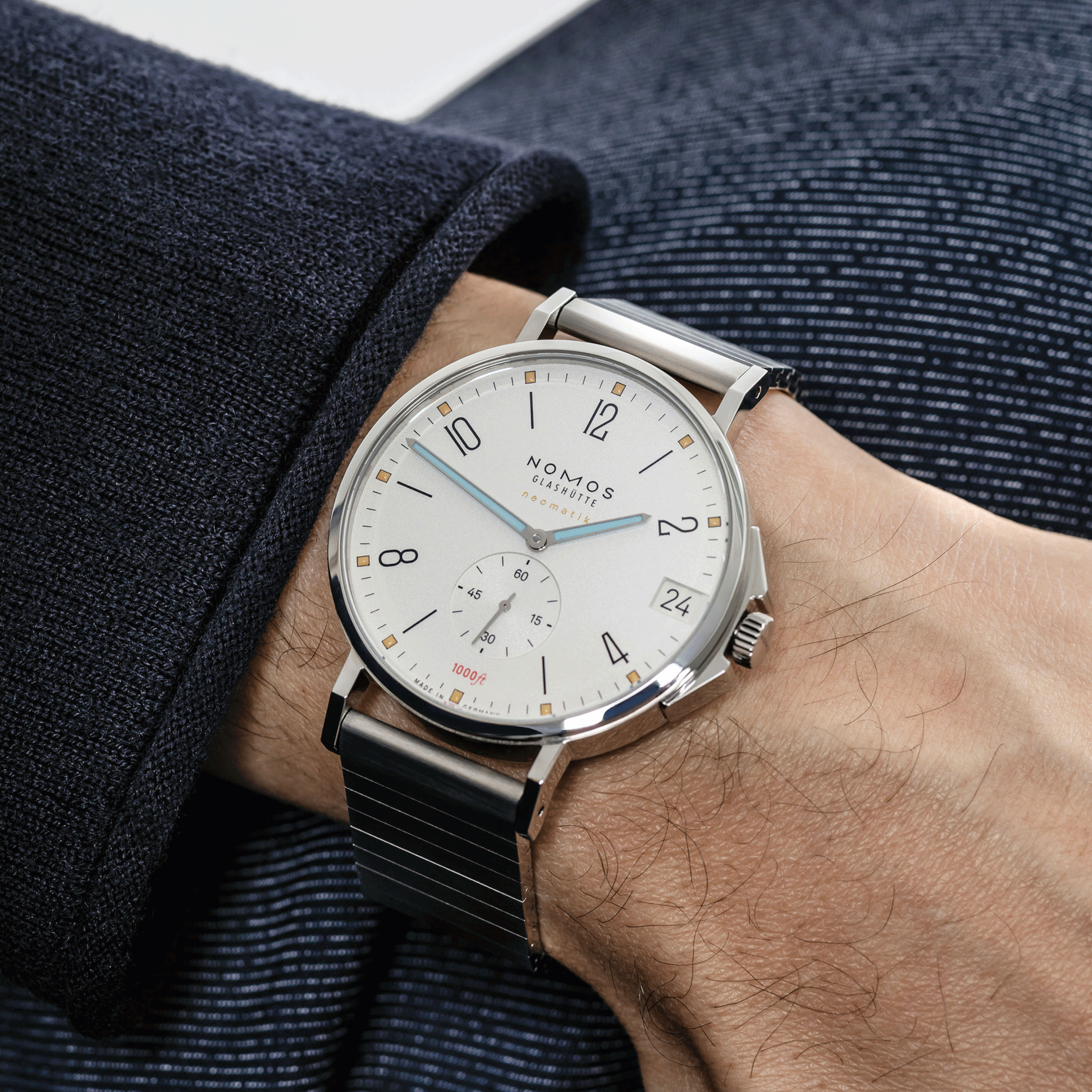 NOMOS Tangente Sport Neomatik 42 automatic watch date silver dial steel bracelet 42 mm