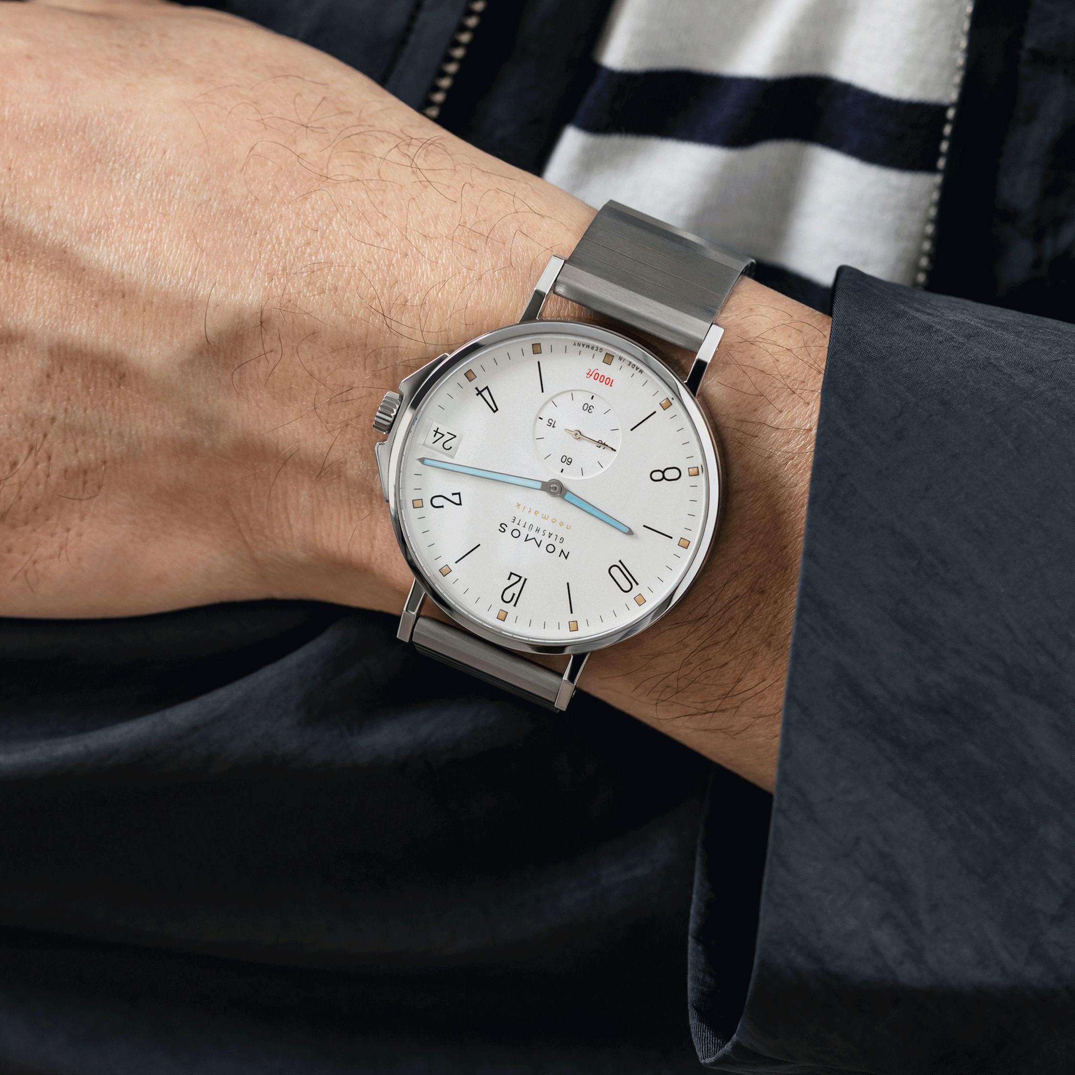NOMOS Tangente Sport Neomatik 42 automatic watch date silver dial steel bracelet 42 mm