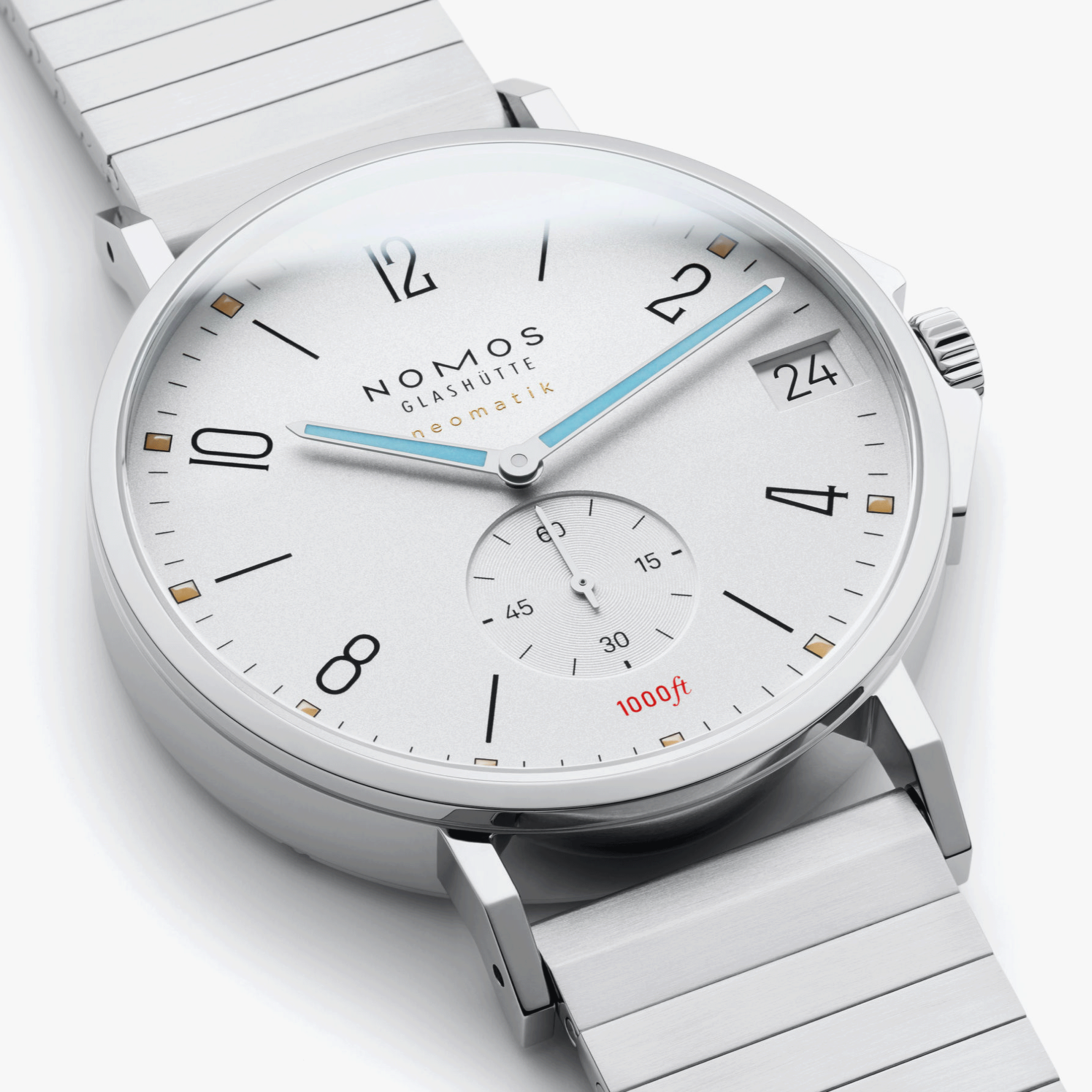 NOMOS Tangente Sport Neomatik 42 automatic watch date silver dial steel bracelet 42 mm