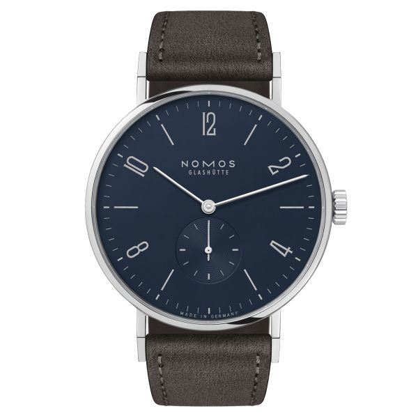 Montre NOMOS Tangente 38 mécanique fond saphir cadran bleu nuit bracelet cuir anthracite 37,5 mm 167