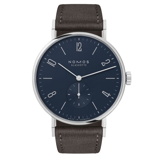 NOMOS Tangente 38 mechanical watch sapphire back night blue dial anthracite leather strap 37,5 mm