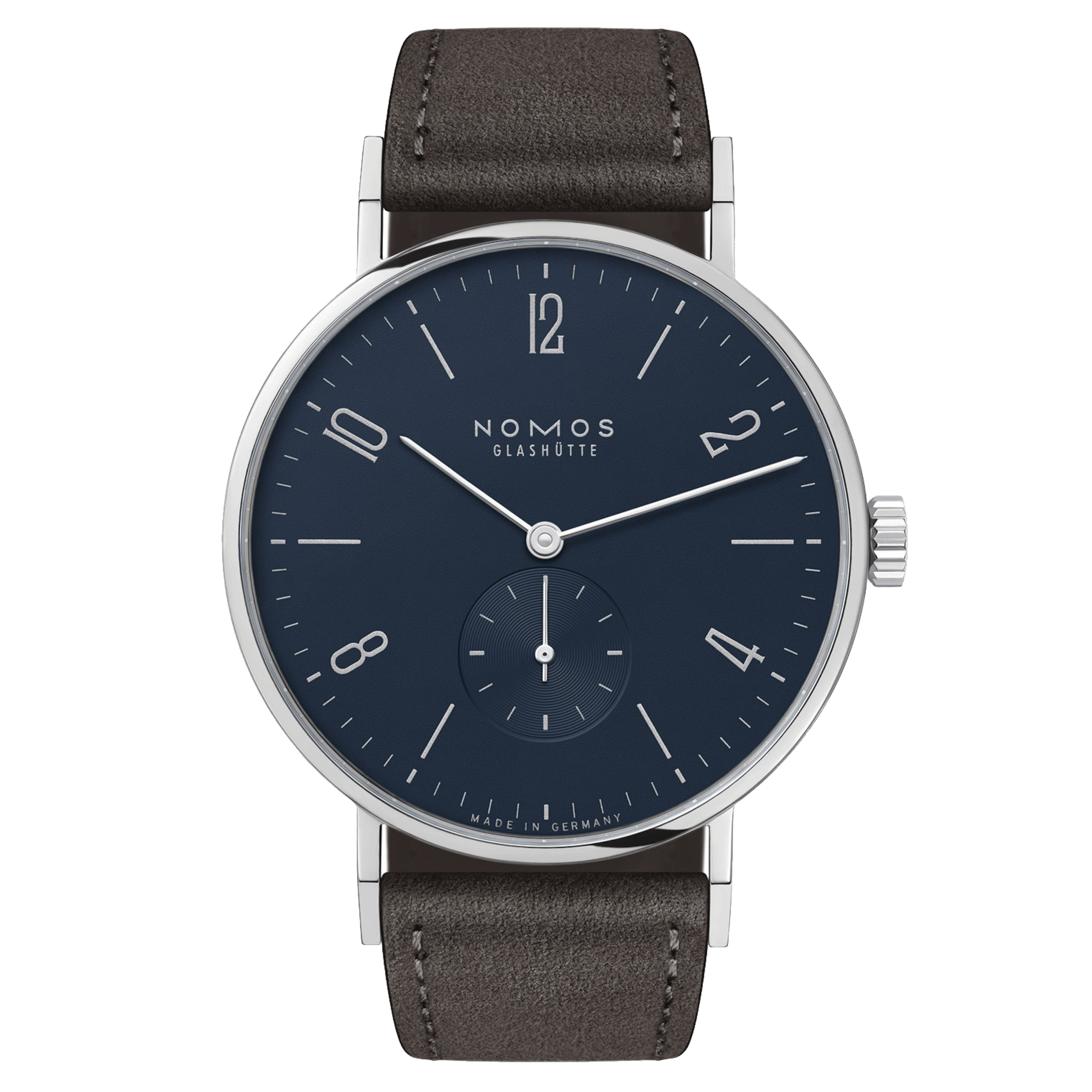NOMOS Tangente 38 mechanical watch sapphire back night blue dial anthracite leather strap 37,5 mm