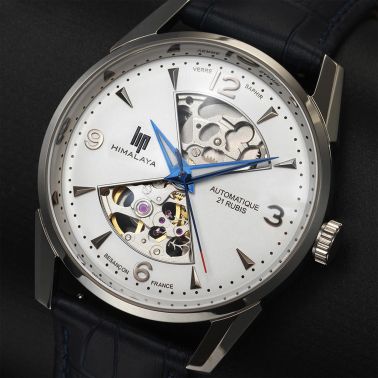 Lip Himalaya Sandglass automatic white dial leather strap 40 mm