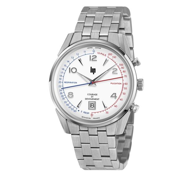 Montre Lip Courage quartz cadran blanc bracelet acier 40 mm