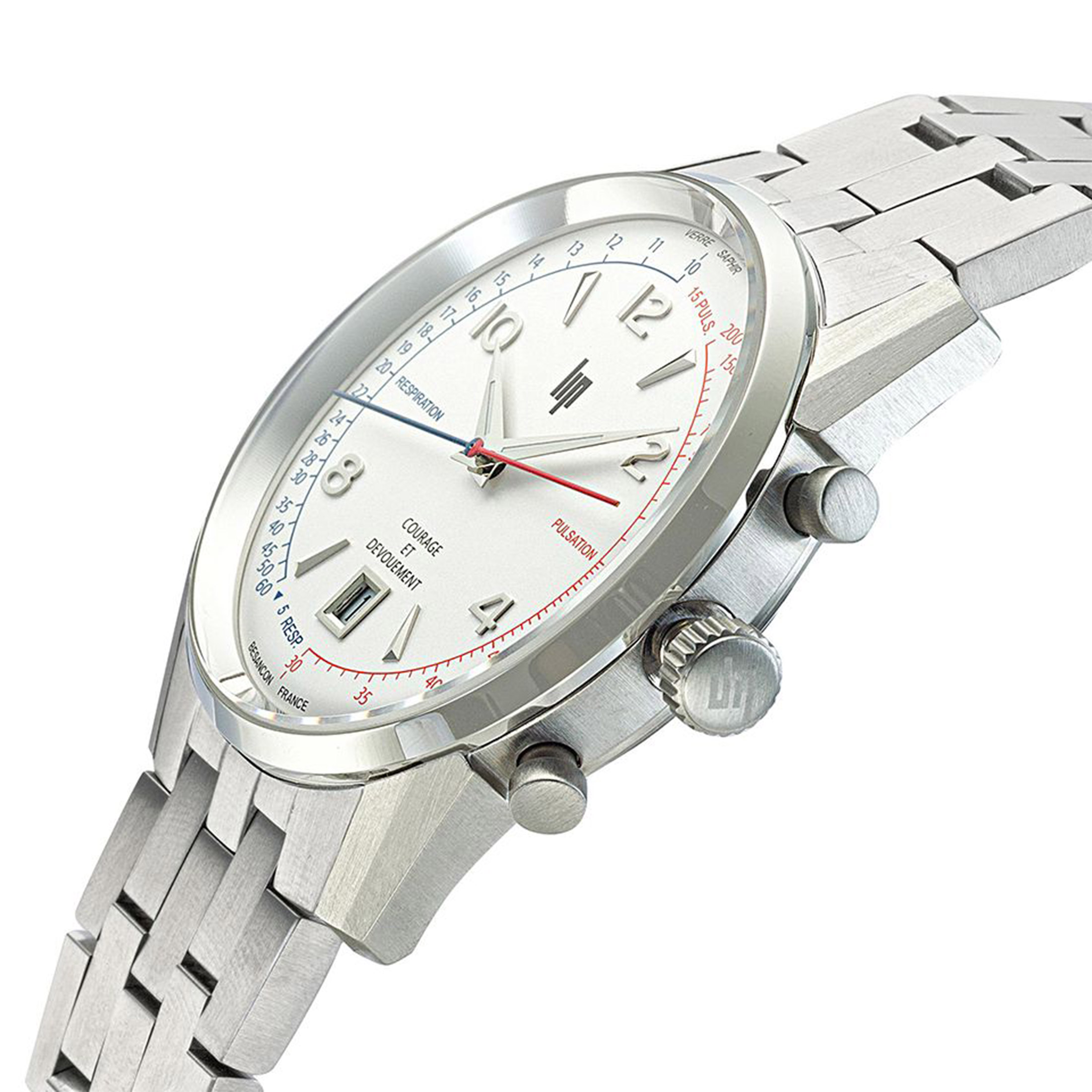 Montre Lip Courage quartz cadran blanc bracelet acier 40 mm