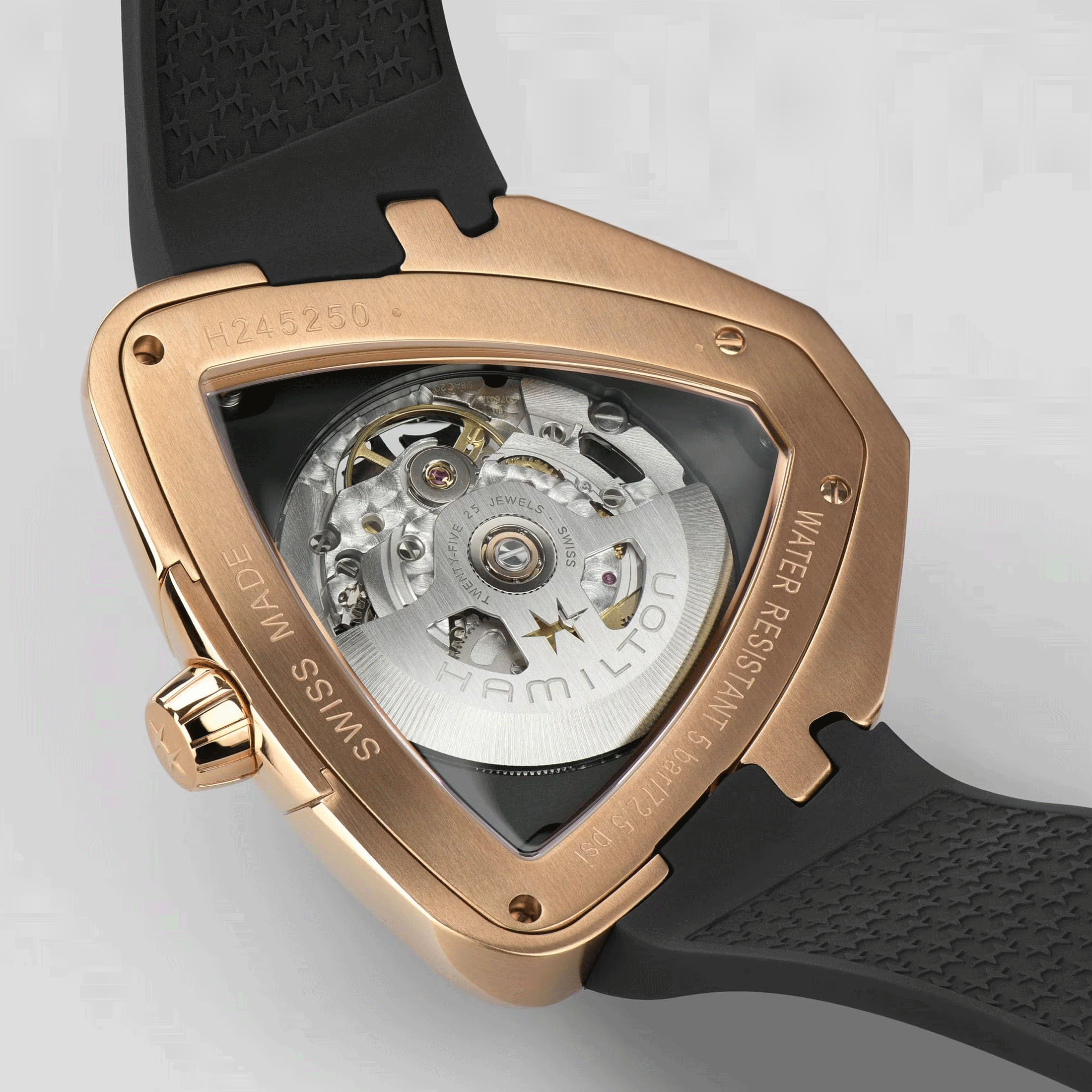 Montre Hamilton Ventura Elvis80 Skeleton automatique cadran noir bracelet caoutchouc noir 42,50 x 44,60 mm H24525332