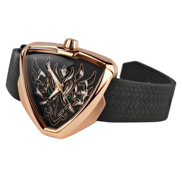 Montre Hamilton Ventura Elvis80 Skeleton automatique cadran noir bracelet caoutchouc noir 42,50 x 44,60 mm H24525332