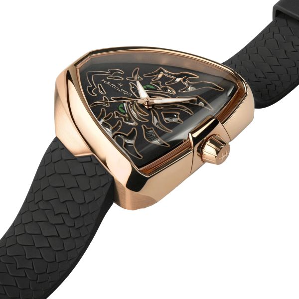 Montre Hamilton Ventura Elvis80 Skeleton automatique cadran noir bracelet caoutchouc noir 42,50 x 44,60 mm H24525332