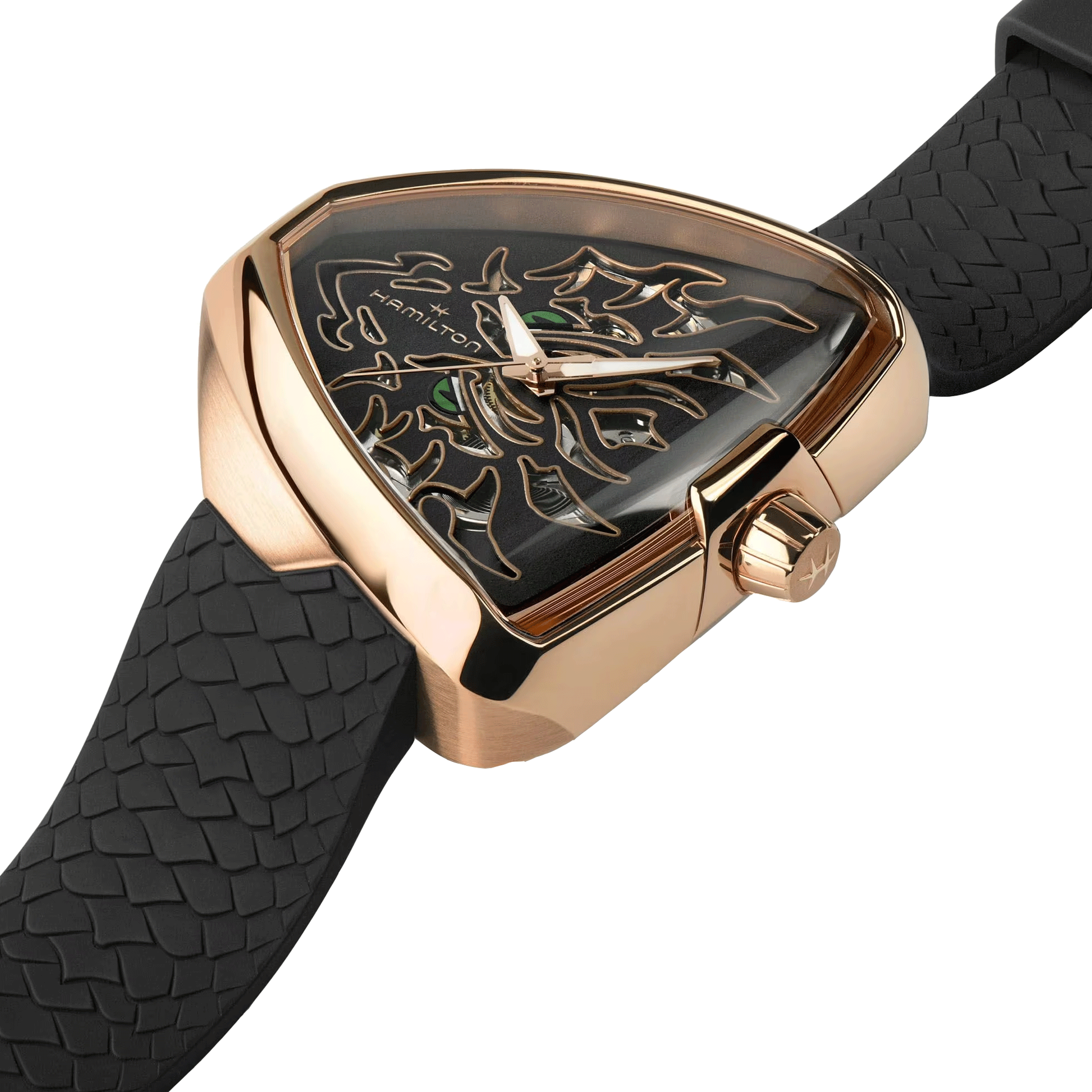 Montre Hamilton Ventura Elvis80 Skeleton automatique cadran noir bracelet caoutchouc noir 42,50 x 44,60 mm H24525332