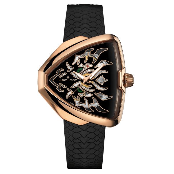 Hamilton Ventura Elvis80 Skeleton automatic watch black dial black rubber strap 42,50 x 44,60 mm