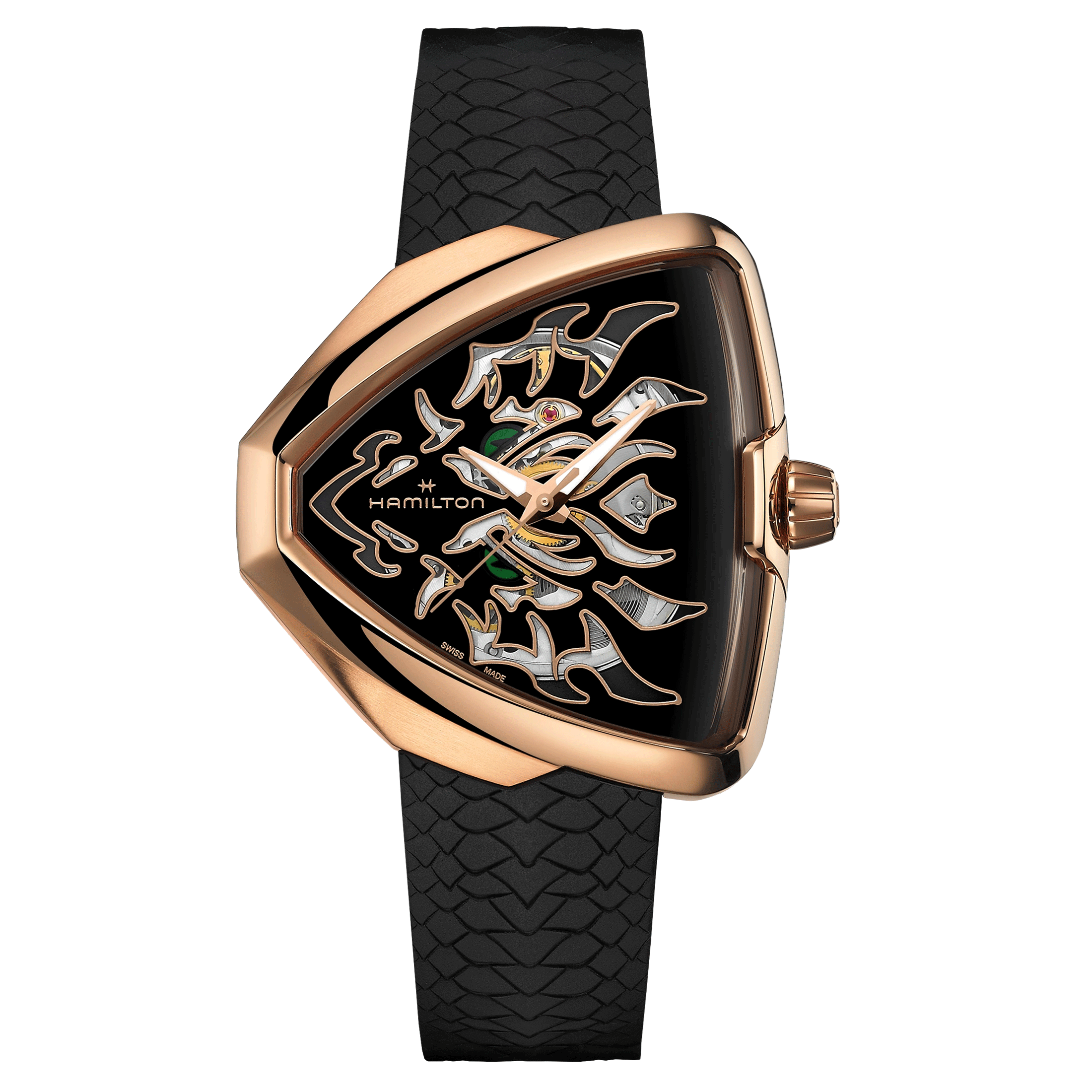 Montre Hamilton Ventura Elvis80 Skeleton automatique cadran noir bracelet caoutchouc noir 42,50 x 44,60 mm H24525332