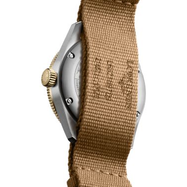 Montre Longines Spirit Zulu Time Steel&Gold automatique cadran noir bracelet NATO brun 39 mm L3.802.5.53.6