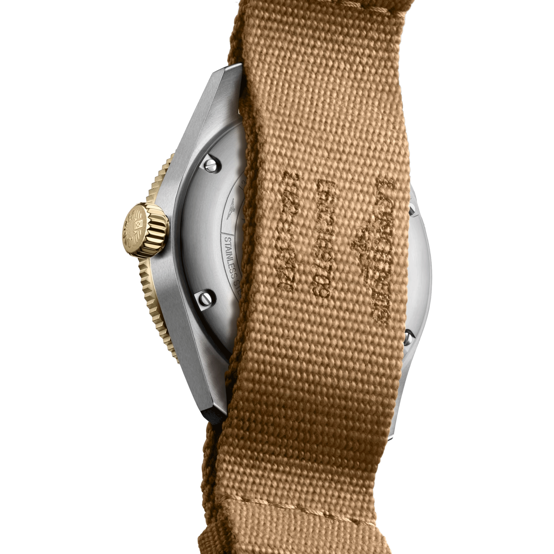 Longines Spirit Zulu Time Steel & Gold automatic watch black dial brown NATO strap 39 mm