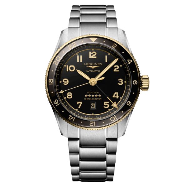 Longines Spirit Zulu Time Steel & Gold automatic watch black dial steel bracelet 42 mm L3.812.5.53.6