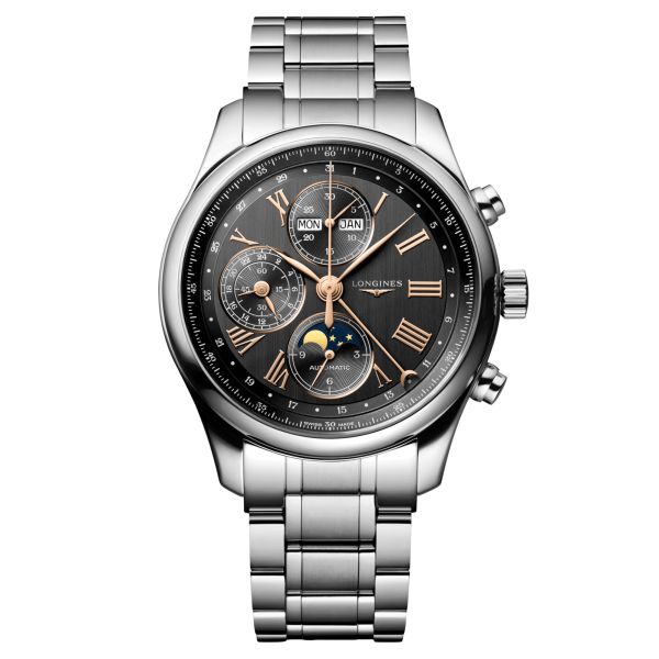 Longines Master Collection automatic chronograph watch anthracite dial steel bracelet 42 mm