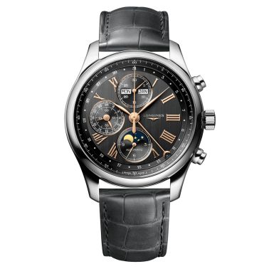 Longines Master Collection automatic chronograph watch anthracite dial grey leather strap 42 mm L2.773.4.61.2