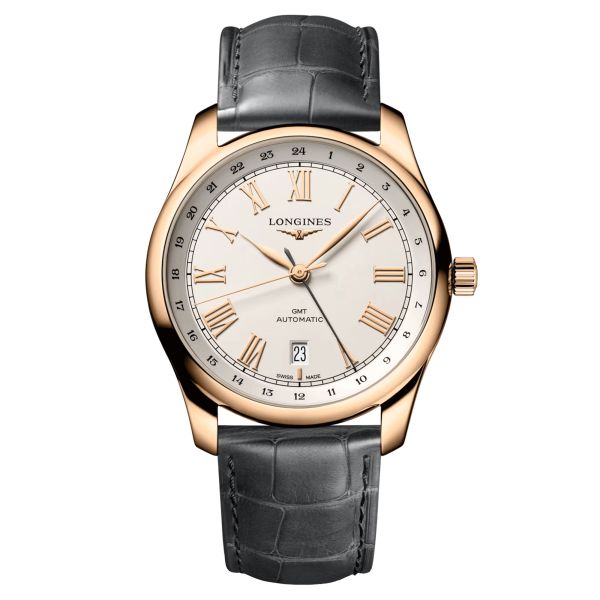 Longines Master Collection GMT Rose Gold automatic watch silver dial grey leather strap 40 mm L2.844.8.71.2