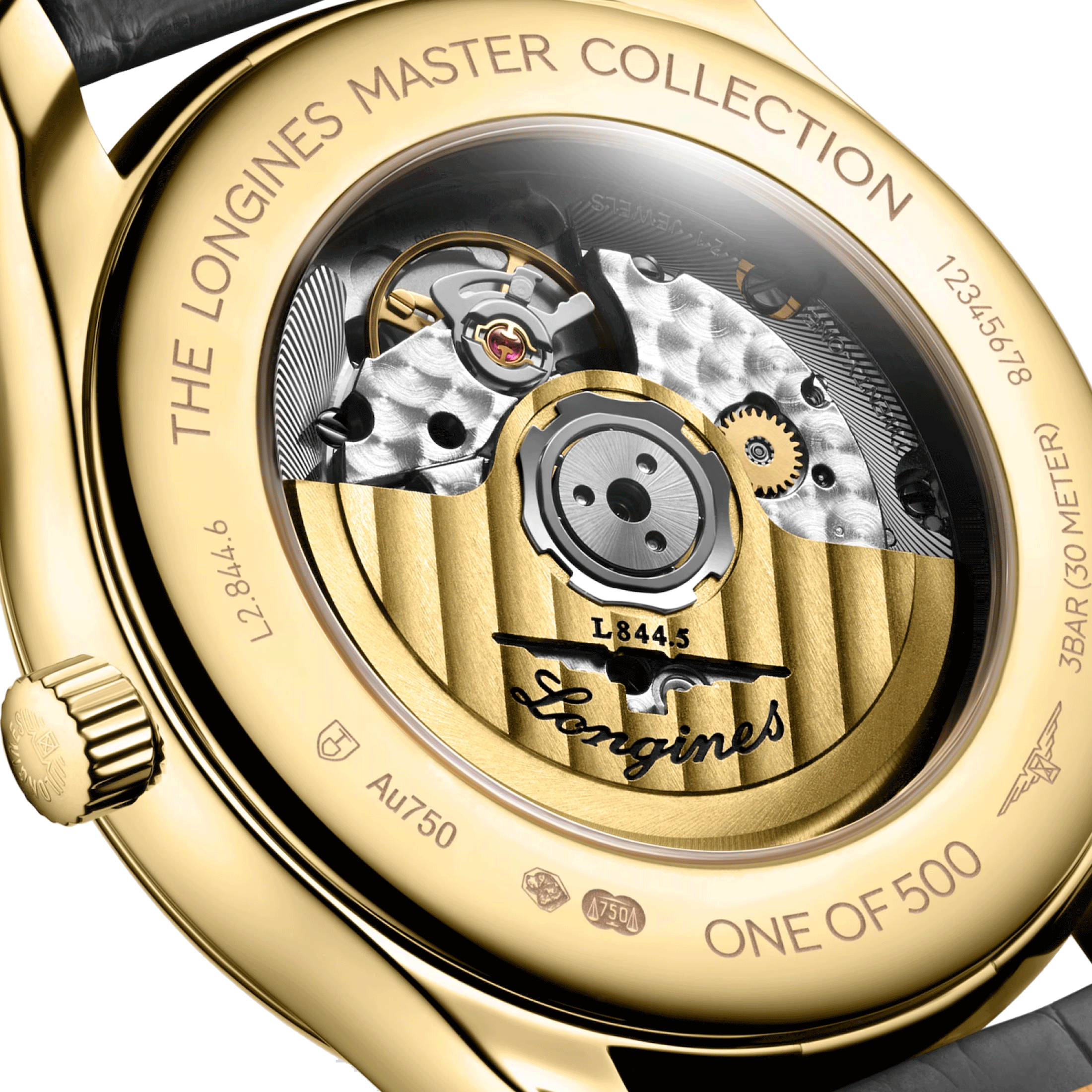 Montre Longines Master Collection GMT Or Jaune automatique cadran argent bracelet cuir gris 40 mm L2.844.6.71.2