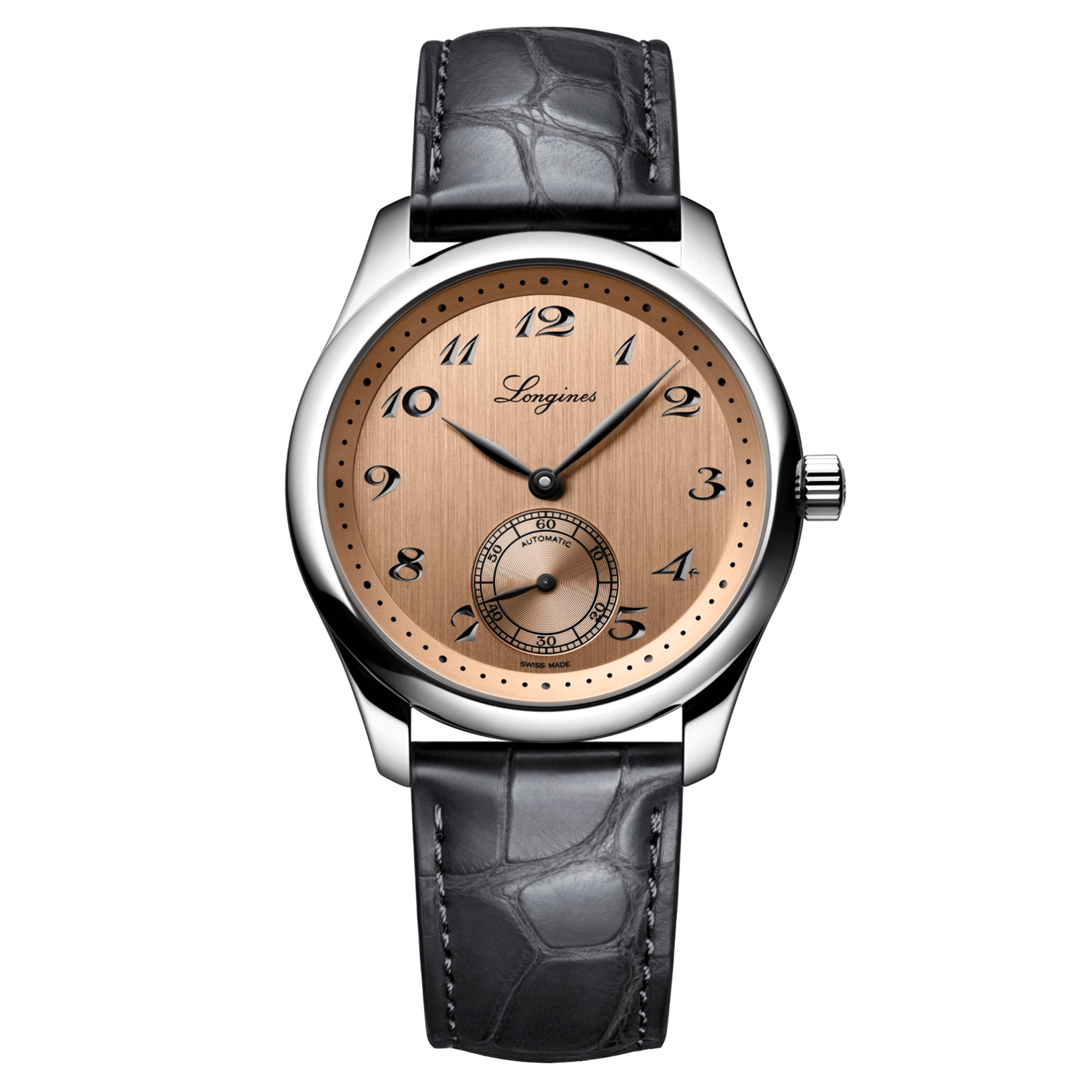 Montre Longines Master Collection automatique cadran saumon bracelet cuir gris 38,5 mm L2.843.4.93.2