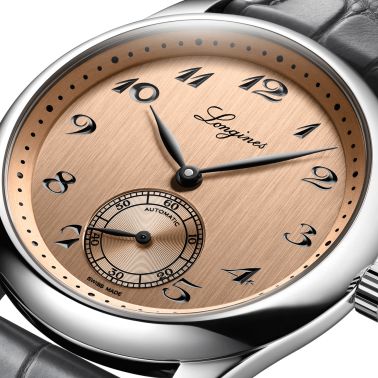 Montre Longines Master Collection automatique cadran saumon bracelet cuir gris 38,5 mm L2.843.4.93.2