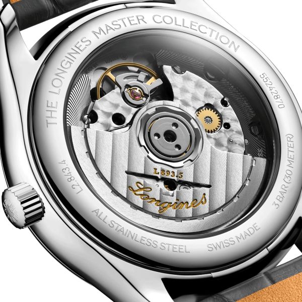 Montre Longines Master Collection automatique cadran saumon bracelet cuir gris 38,5 mm L2.843.4.93.2