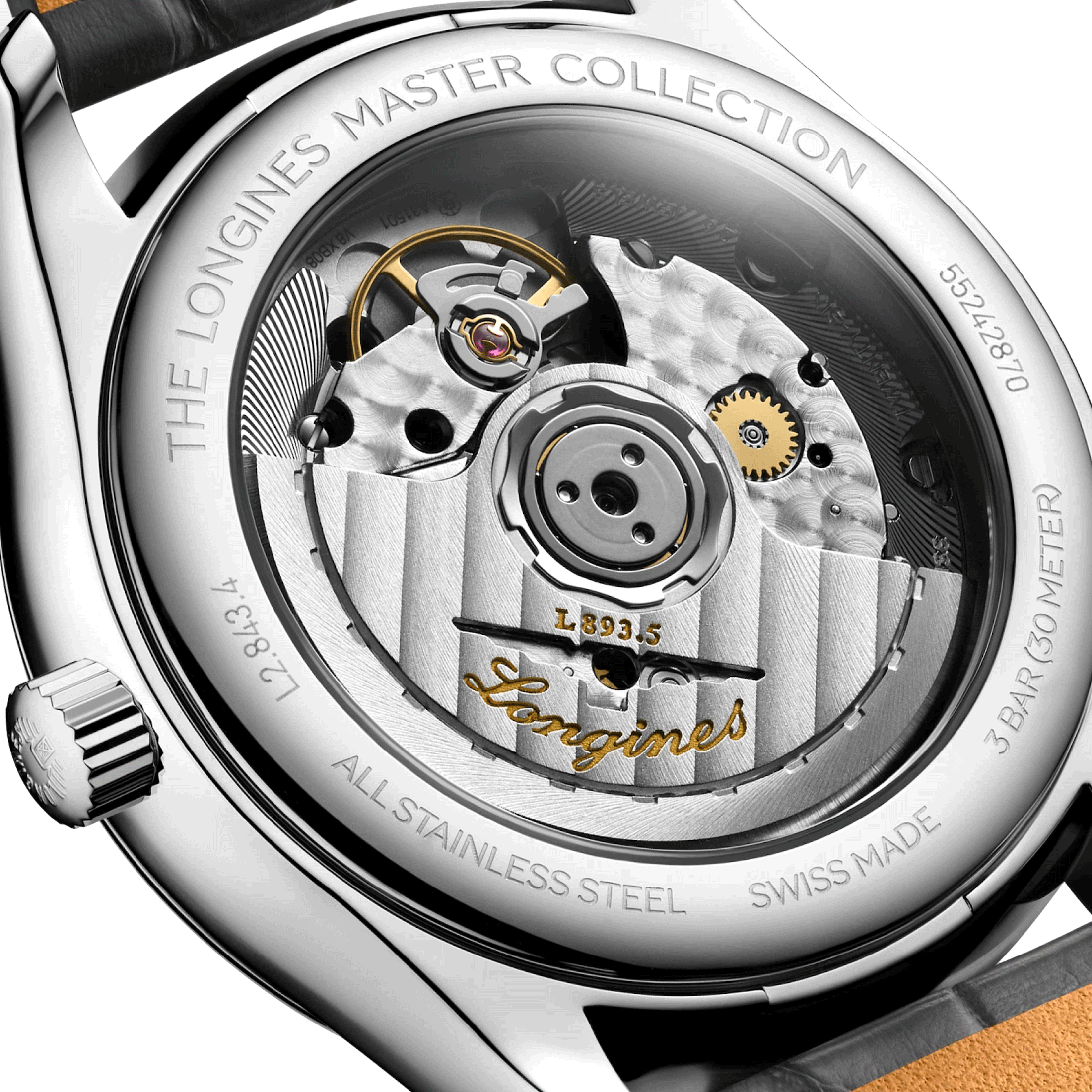 Montre Longines Master Collection automatique cadran saumon bracelet cuir gris 38,5 mm L2.843.4.93.2