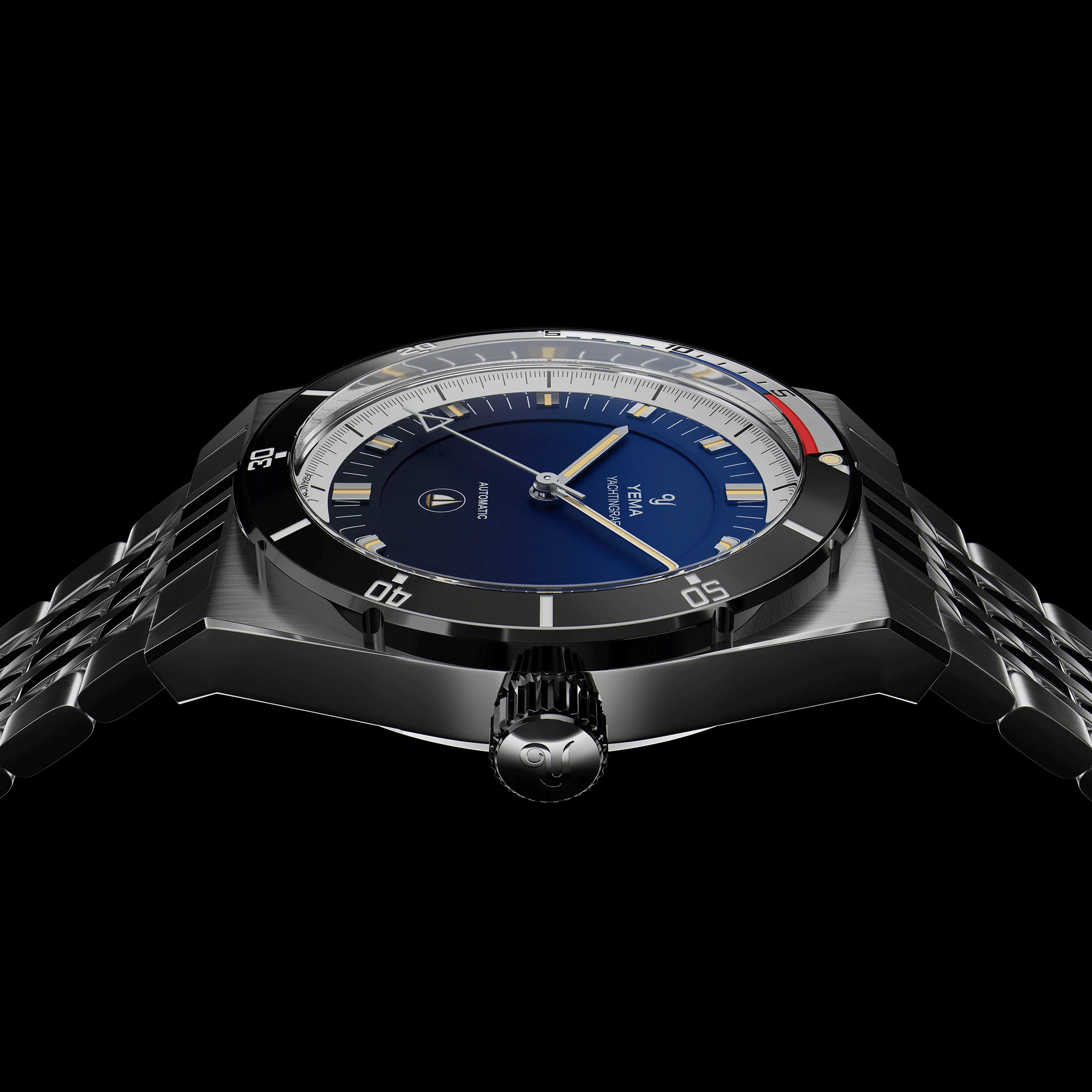 Yema Urban Yachtingraf automatic watch white bezel blue dial stainless steel bracelet 39 mm YYAC23-AMS